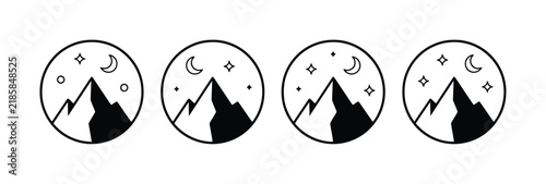 Set of minimalist mountain and night sky circular