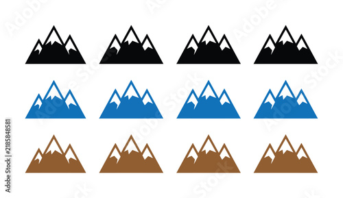 Set of minimalist mountain peak in various colors