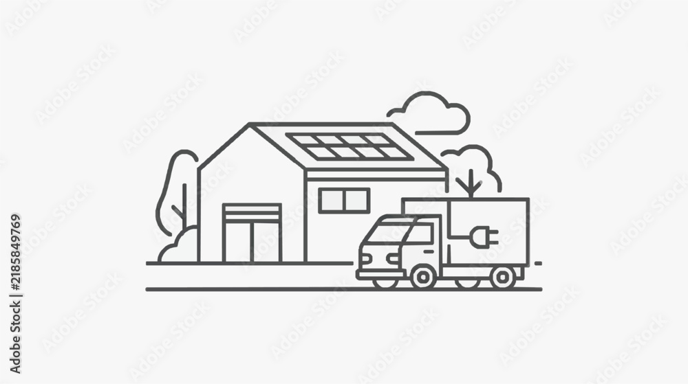 Fototapeta premium Sustainable Home Powered by Solar Energy and Electric Vehicle Charging