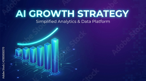 AI growth strategy concept with illuminated bar chart and digital analytics platform