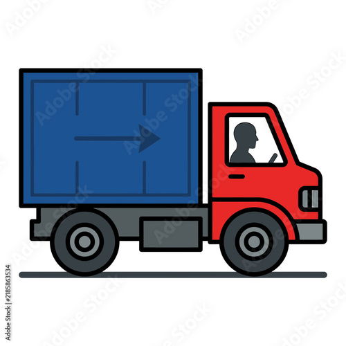 Illustration of a modern red cargo truck with blue container for logistics and delivery concept