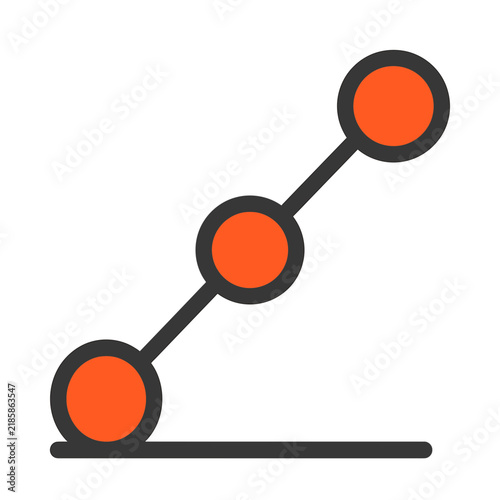 Minimalist business growth chart icon with ascending nodes in flat orange and gray style
