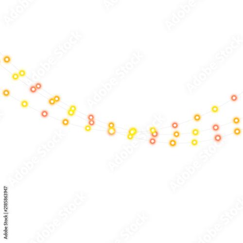 Fotografie Curved string lights with glowing circular bulbs in vibrant yellow and orange hues