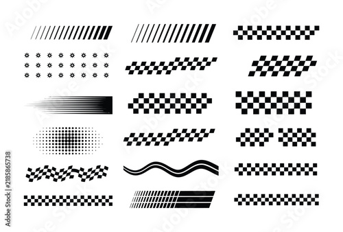 Collection of racing checkered flags and speed