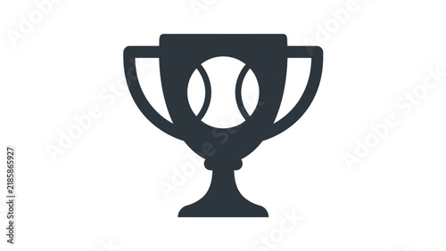 Dark trophy icon featuring a centered tennis ball design as a minimalist vector graphic illustration style