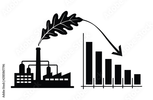 Factory emissions reducing industrial output and economic growth concept