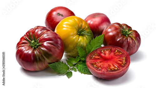 Assorted Heirloom Tomatoes Isolated On White Background