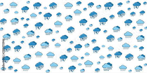 Stormy Weather Icon Pattern with Rain and Lightning Clouds
