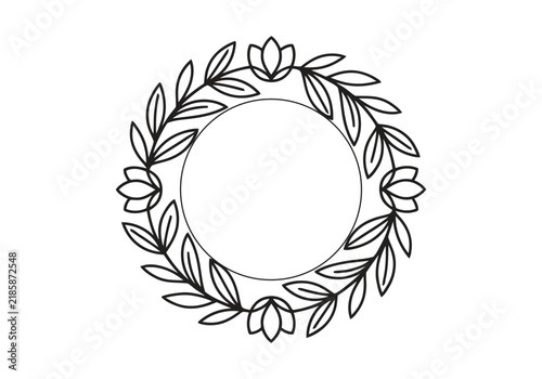 Elegant Floral Frame Border Vector Illustration, Botanical Flower Wreath Decoration, Ornate Floral Decorative Botanical Scrolls