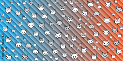 Abstract Wolf Head Pattern Banner with Blue and Orange Gradient Background
