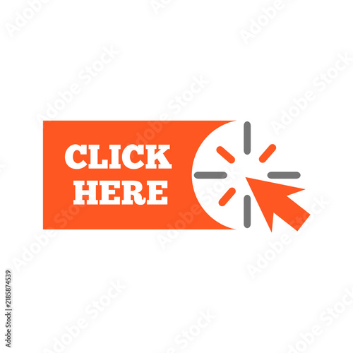 Click here button with mouse cursor arrow isolated on transparent background