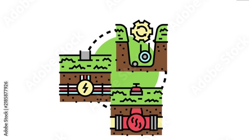 Infrastructure planning and installation process involving laying communication cables, power lines, and water pipes beneath the ground for modern urban development and utility services
