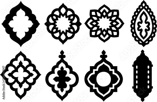 Collection of moroccan arabian ornamen set black isolated on white