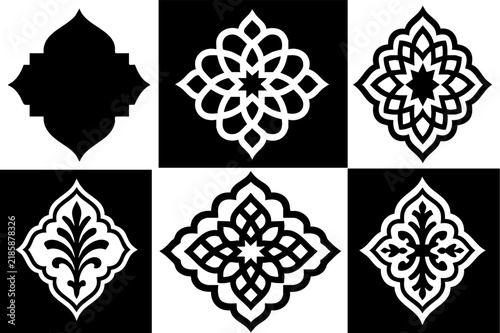 Collection of moroccan arabian ornamen set black isolated on white