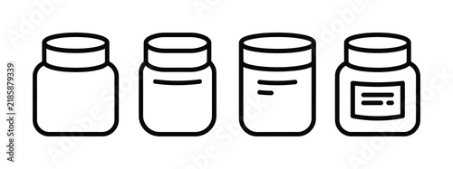 Set of four simple outline representing cosmetic jars or food containers
