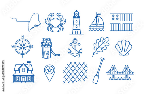 Set of nautical and maine state themed line