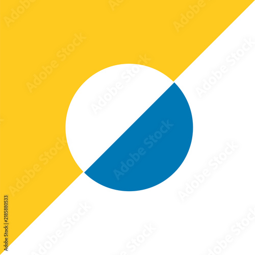 Abstract design presenting a bicolored circle on a modern bisection background