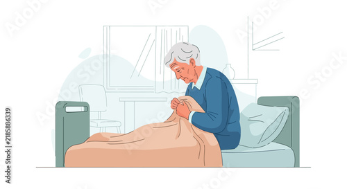 Elderly Man Tenderly Tucks In Person In Hospital Bed