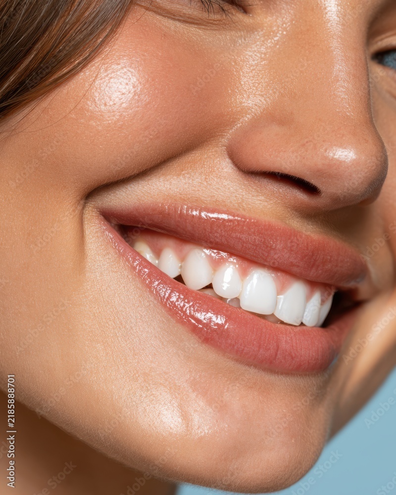 Obraz premium Professional teeth whitening concept focused on a bright confident healthy smile.