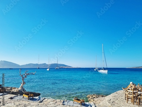 Canvas Print boats on the sea on a greek island