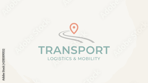 Transport Logistics Mobility Road Route and Location Pin Minimal Flat Logo Design on White Background