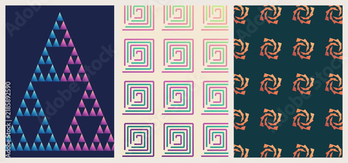 Фотография Set of three independently composed gradient posters featuring triangle lattices