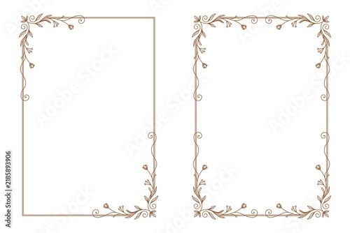 Elegant brown floral border design with delicate vines and leaves for decoration