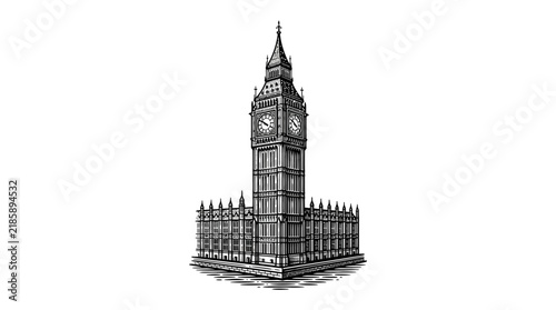 Classic Big Ben Elizabeth Tower London landmark sketch.
