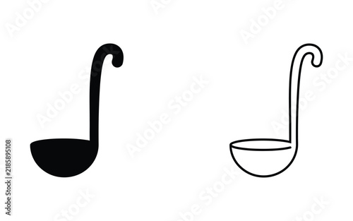 Kitchen soup ladle black silhouette and outline icons with culinary silhouette isolated instrument restaurant