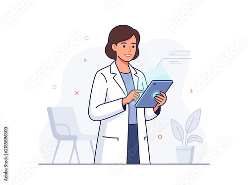 Doctor Interacting With Advanced Medical Technology On Digital Tablet