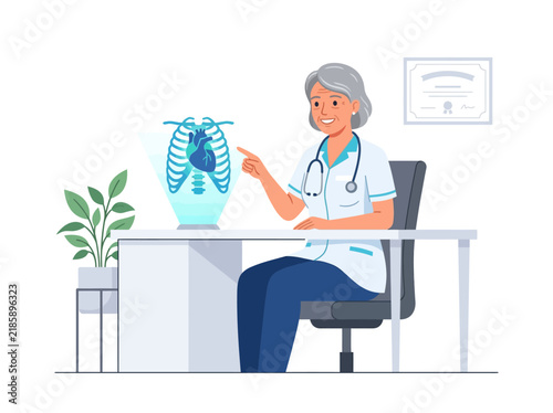 Doctor Interacting With Futuristic Holographic Heart Scan