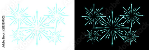 Принти на полотні Festive turquoise fireworks isolated on a separate background, Vector fireworks celebration, bright turquoise sparks and glowing starburst