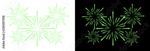 Photography Festive green fireworks isolated on a separate background, Vector fireworks celebration, bright green sparks and glowing starburst