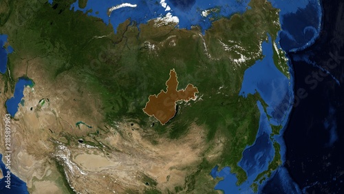 Cinematic 3D Earth Globe Orbital Zoom into Irkutsk Region, Russia Borders - High Resolution 4K Poster