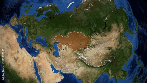 Cinematic 3D Earth Globe Orbital Zoom into Kazakhstan Borders - High Resolution 4K Poster