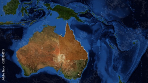Cinematic 3D Earth Globe Orbital Zoom into Queensland, Australia Borders - High Resolution 4K Poster