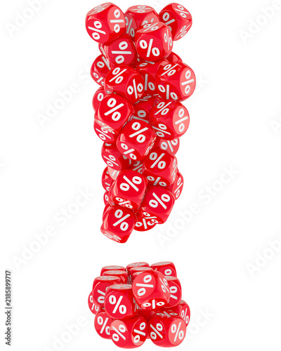 Tapety artystyczne Exclamation mark from red discount cubes, transparent background.