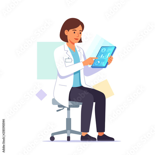 Doctor Holding Tablet For Medical Data Analysis On Chair