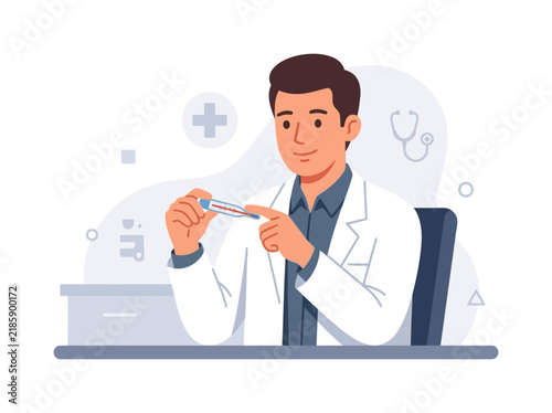 Doctor Holding Thermometer Diagnostic Health Care Medical Professional Illustration