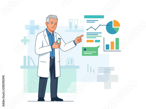 Doctor Explaining Medical Research Data With Charts And Graphs