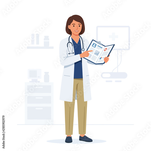 Doctor Explaining Medical Results With A Clipboard And Stethoscope
