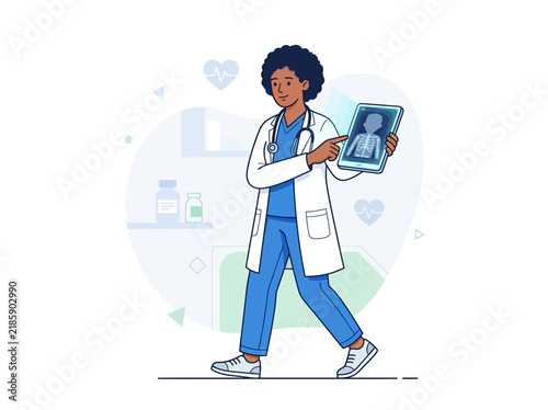 Doctor Explaining Medical Scan On Digital Tablet In Modern Clinic Setting