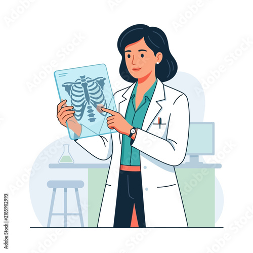 Doctor Explaining Medical Scan Results On Transparent Screen
