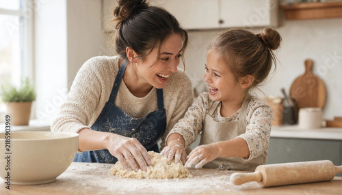 Mother and daughter spending happy time together at home