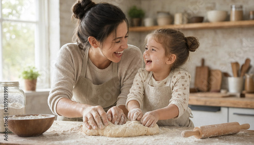Mother and daughter spending happy time together at home