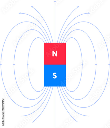 Bar magnet generating magnetic field lines demonstrating magnetism and unseen force