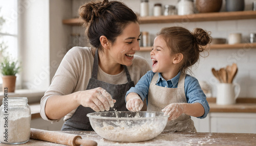 Mother and daughter spending happy time together at home