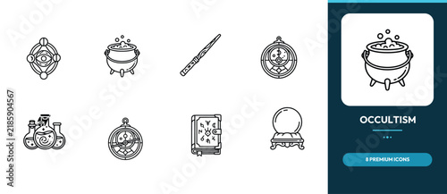 Occultism Witchcraft Editable Vector Icon Set With Cauldron Wand And Magic Symbols