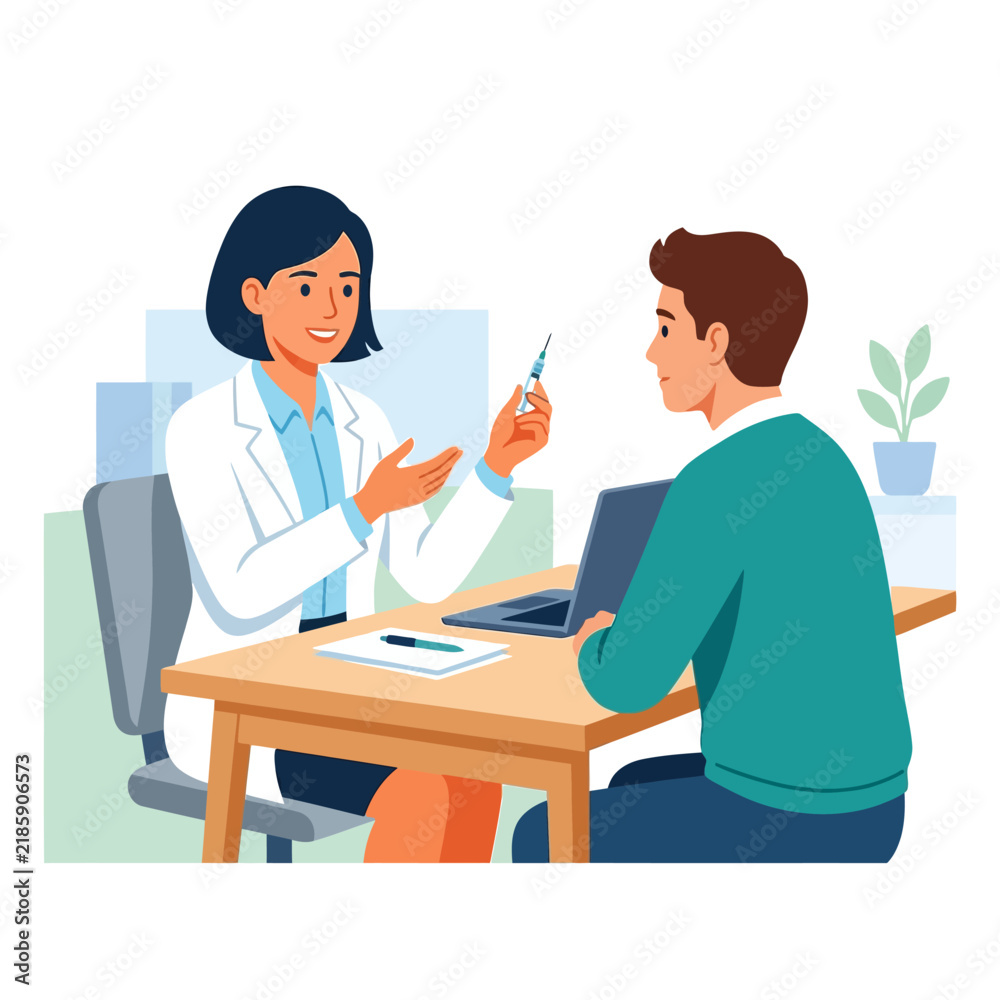 Fototapeta premium Doctor Discussing Medical Treatment With Patient At Desk