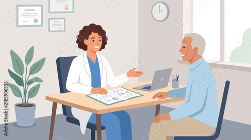 Doctor Discussing Health Results With Senior Patient In Office